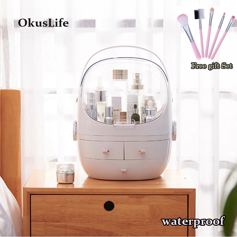 

Portable Waterproof Make Up Cosmetic Box Dust Cover Box Organizer Drawers Plastic Cosmetic Storage Box Jewelry Container Indoor
