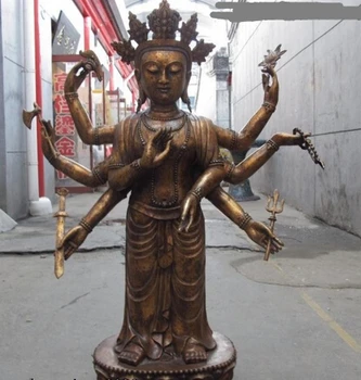 

FREE SHIPPING 40 Tibet classic Bronze Eight armed Avalokitesvara Kwan-Yin Buddha Statue