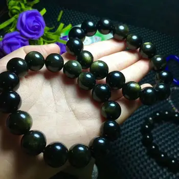 

FREE SHIPPING Natural black gold Everglades Beads Bracelet AAA 14mm(cx