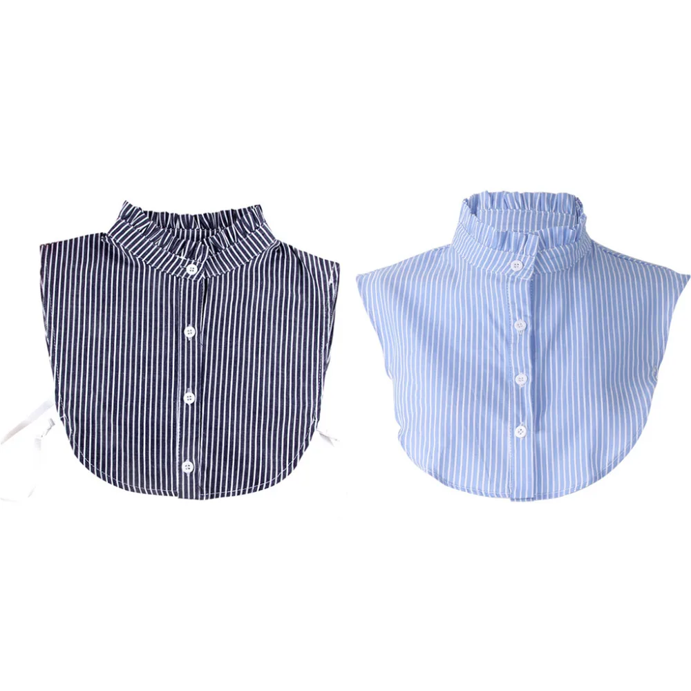 Women Patchwork Striped Half Fake Collar Shirt Ruffle Detachable False Collar