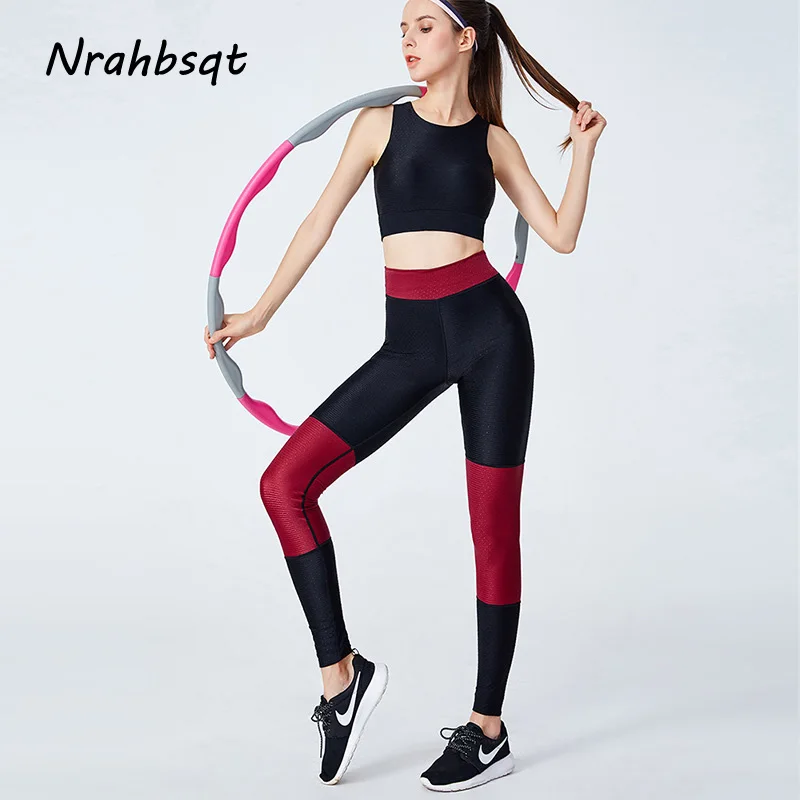 

NRAHBSQT 2019 New Quick-Drying Yoga Set Women Black Top+High Waist Pants Fitness Set Sport Workout Clothes For Women YS105