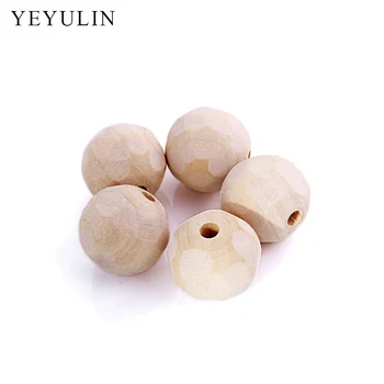 

50pcs Wood Beads Accessories Polyhedron Faceted Round Wooden Beads 22mm Unfinished Geometric Wood Beads For DIY Jewelry