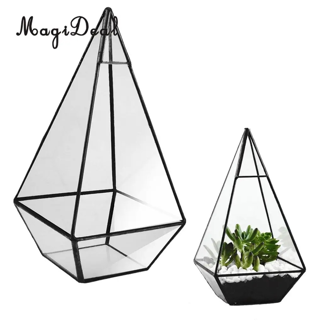 

MagiDeal Glass Geometric Terrarium Box Pot Tabletop Succulent Planter Black 12 x 12 x 24cm