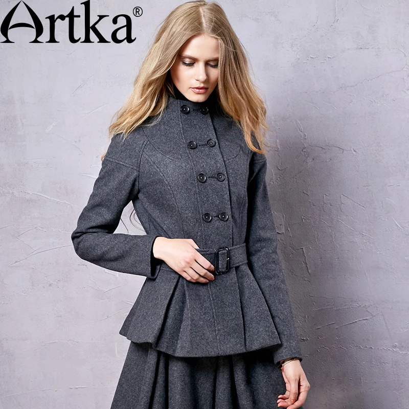 

ARTKA Autumn Coat Women's Winter Jackets Double Breasted Ladies Overcoat 2018 Wool Blend Coat Female Korean Belt Coat WA10056Q