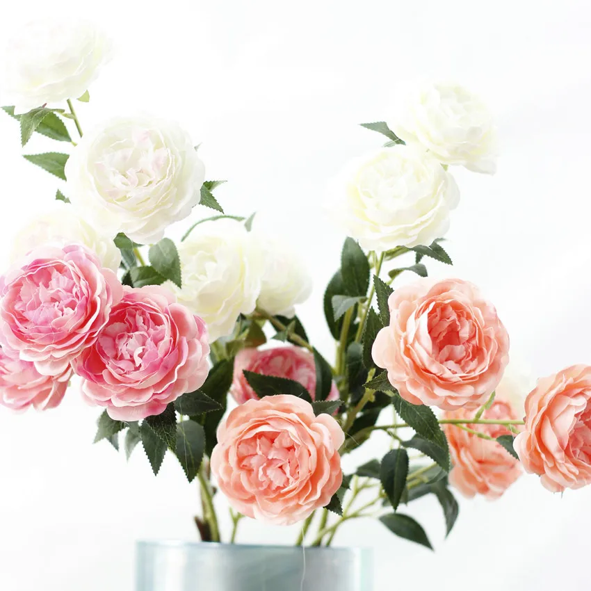 artificial flower peony silk rose wedding home decoration white pink red   (12)