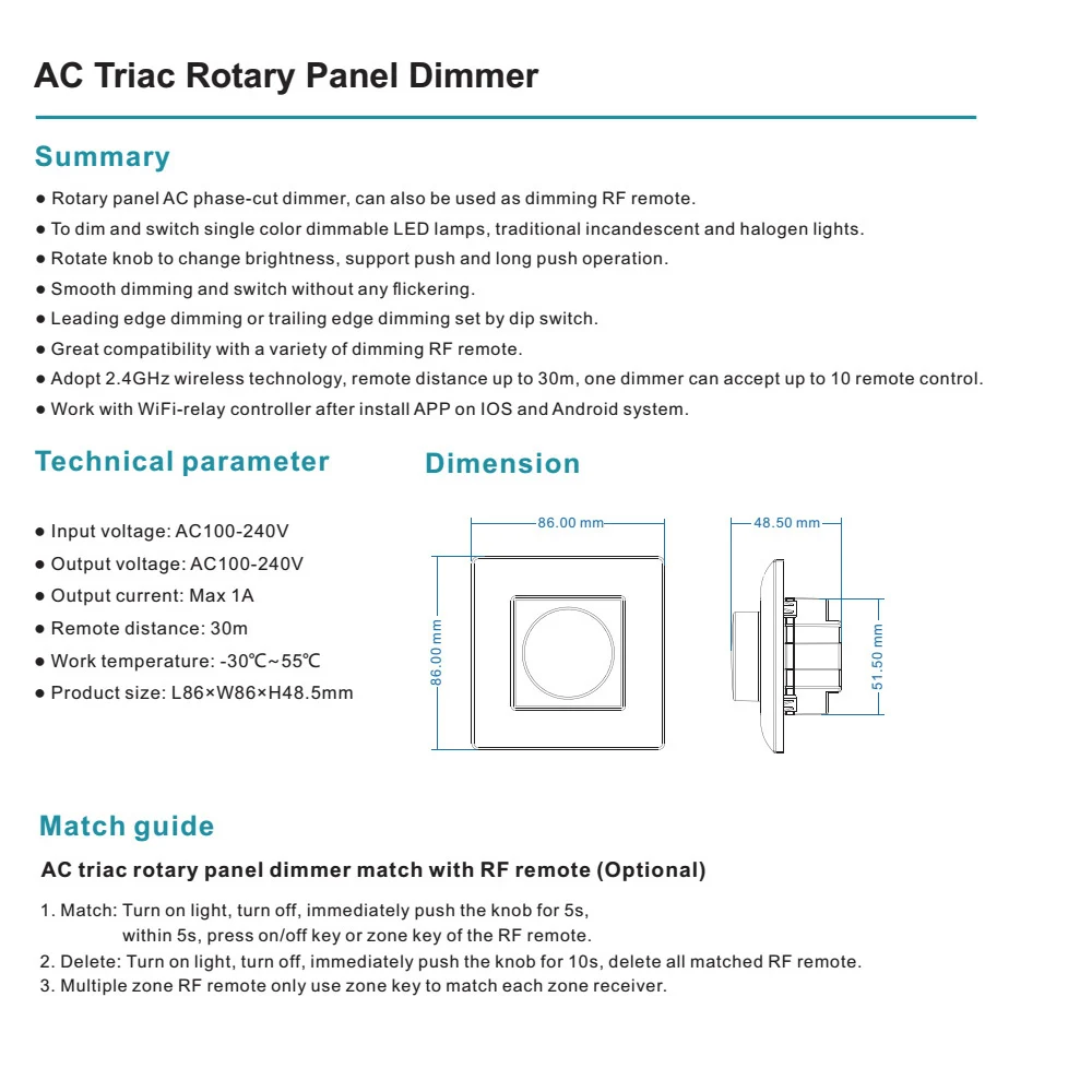 Triac диммер СВЕТОДИОДНЫЙ 220 В ЕС 230V 110V AC Беспроводной РЧ с регулируемой яркостью ручка светильник переключатель с 2,4G пульт дистанционного управления диммер для Светодиодный ламп KS