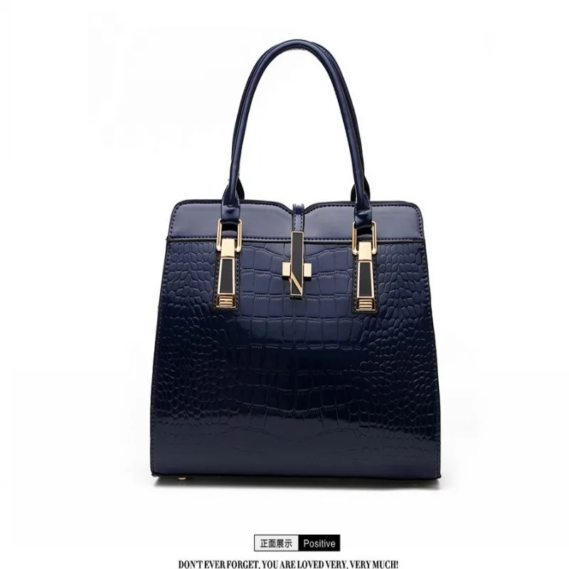 SNBS 100% Genuine leather Women handbag 2018 New bright patent leather crocodile pattern fashion shoulder shoulder ladies bags