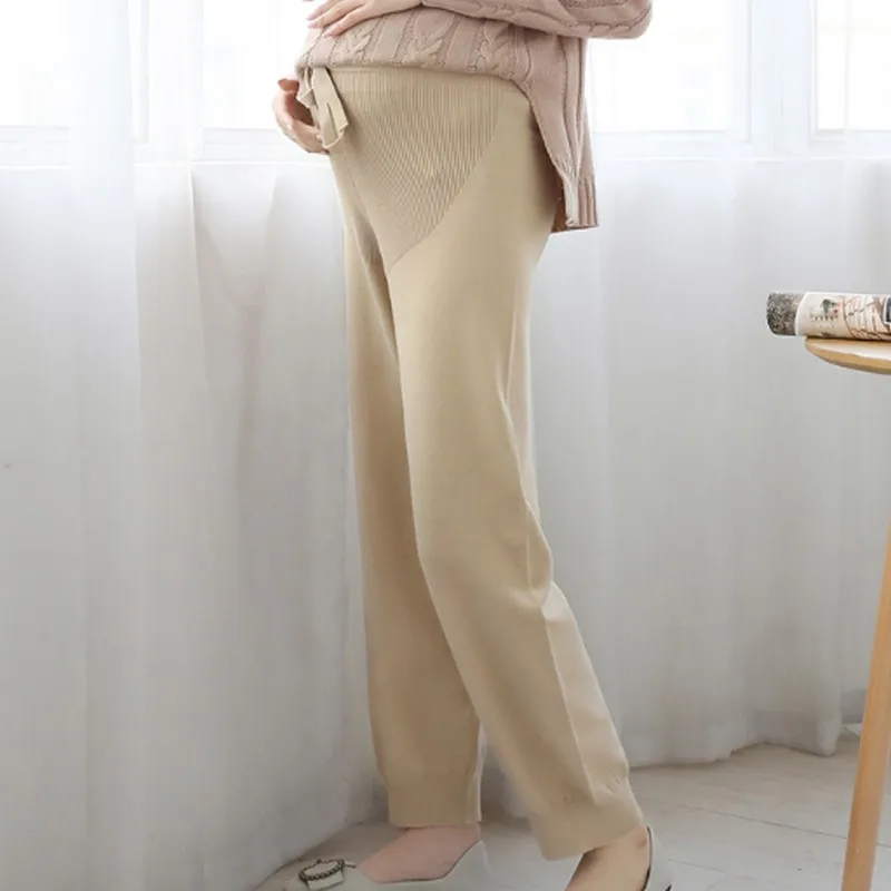 

Spring Knitted Stomach Lift Pregnancy Pants Casual High Waist Ankle-length Wide Leg Maternity Pants Clothes for Pregnant Women