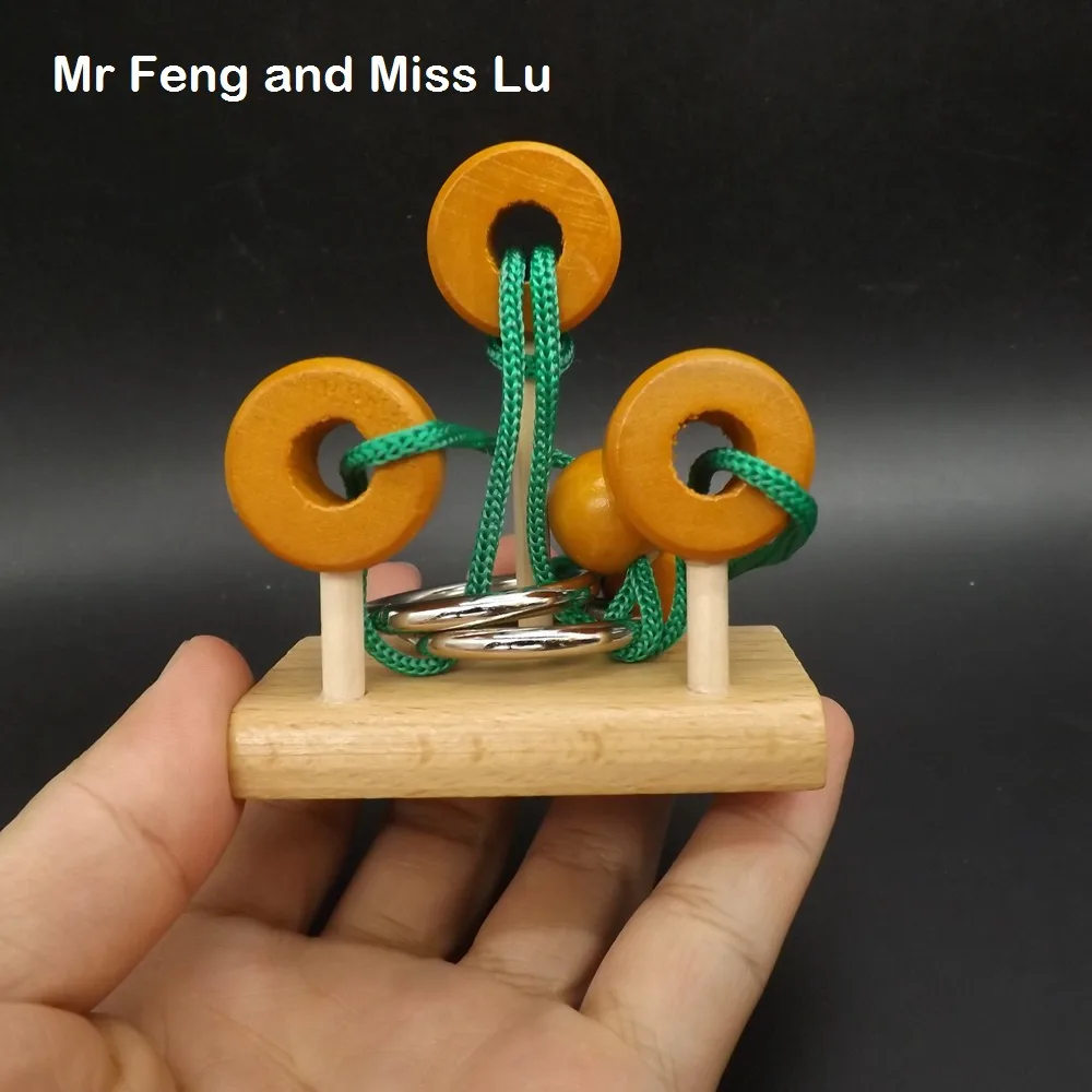 

7 cm Treble Rings Puzzle Rope Solution Brian Teaser Mind Gadget Intelligence Game Wooden Toys For Children