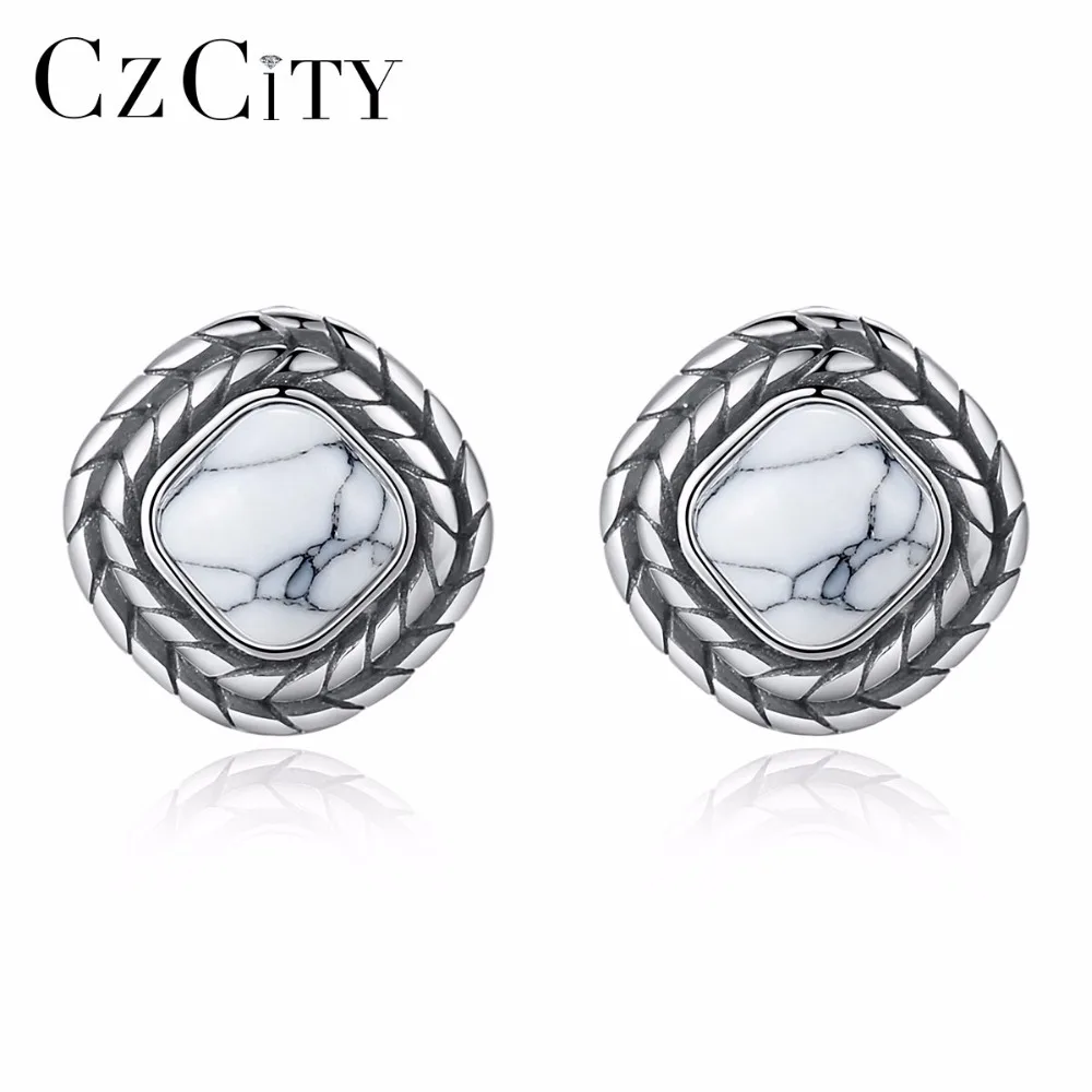 CZCITY 925 стерлингового серебра Винтаж бирюзовый серьги со шпилькой для Для женщин