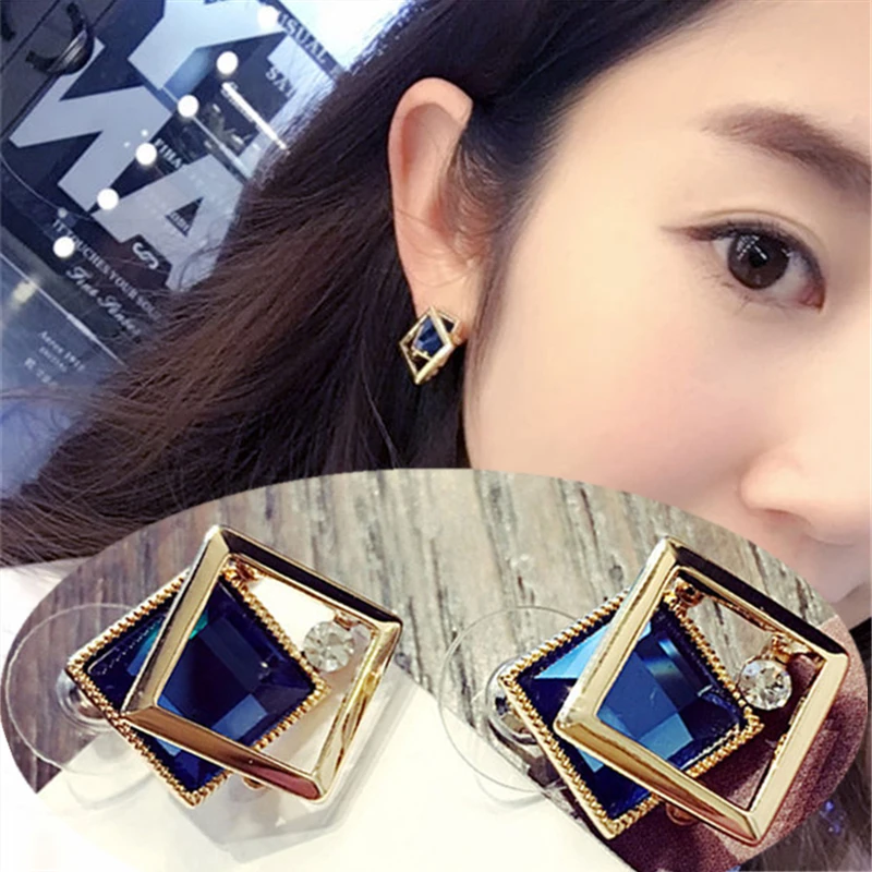 

2019 New Arrivals Hot Fashion Bride Earrings Brincos oorbellen Geometric Square Crystal Stud Earrings For Women Wedding Jewelry