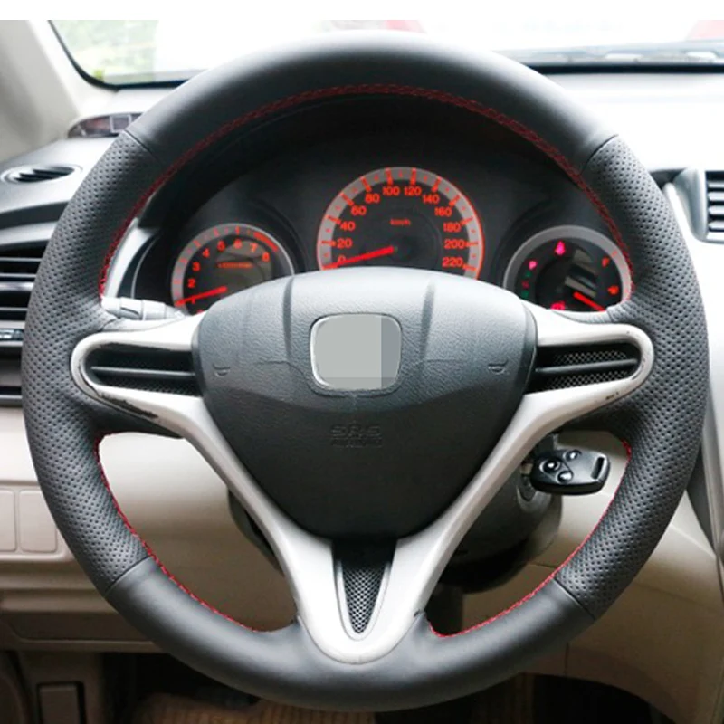 

APPDEE Black Artificial Leather Car Steering Wheel Cover for Honda Fit 2009-2013 City Jazz