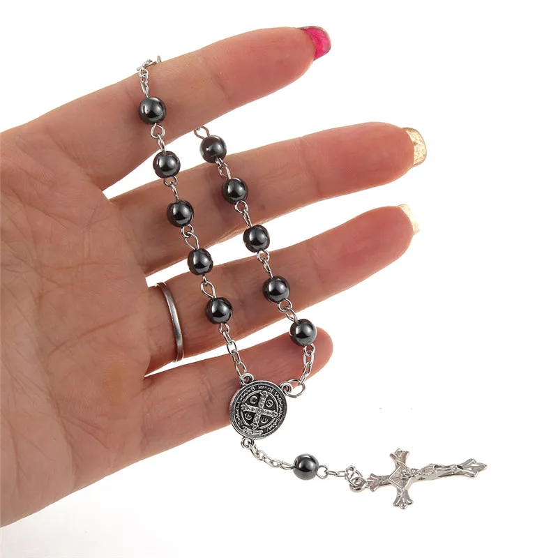 Трендовый пластиковый браслет с бусинами и крестом в виде католических четок для женщин, ювелирные браслеты, религиозные подарки