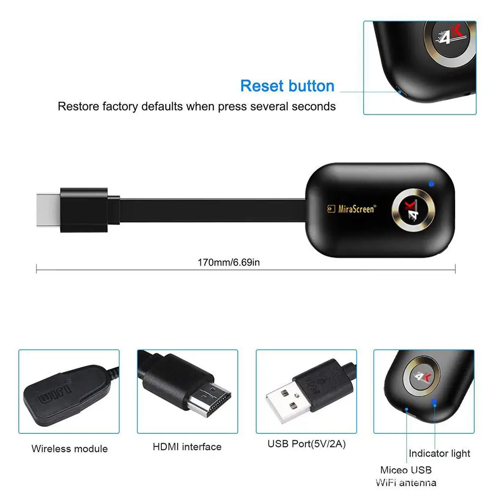 

Wireless HDMI Screen Mirroring Device WiFi Display Receiver HDMI Dongle 5G Dual Band 4K HD Image TV Stick For Miracast Airplay