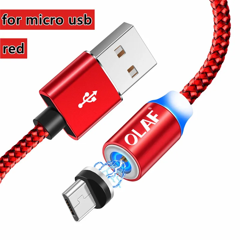 Магнитный кабель Micro USB для быстрой зарядки, кабель usb type C, магнитный кабель для зарядки и передачи данных, шнур для iPhone X 7 8 samsung S9 Xiaomi - Color: For Micro USB-Red