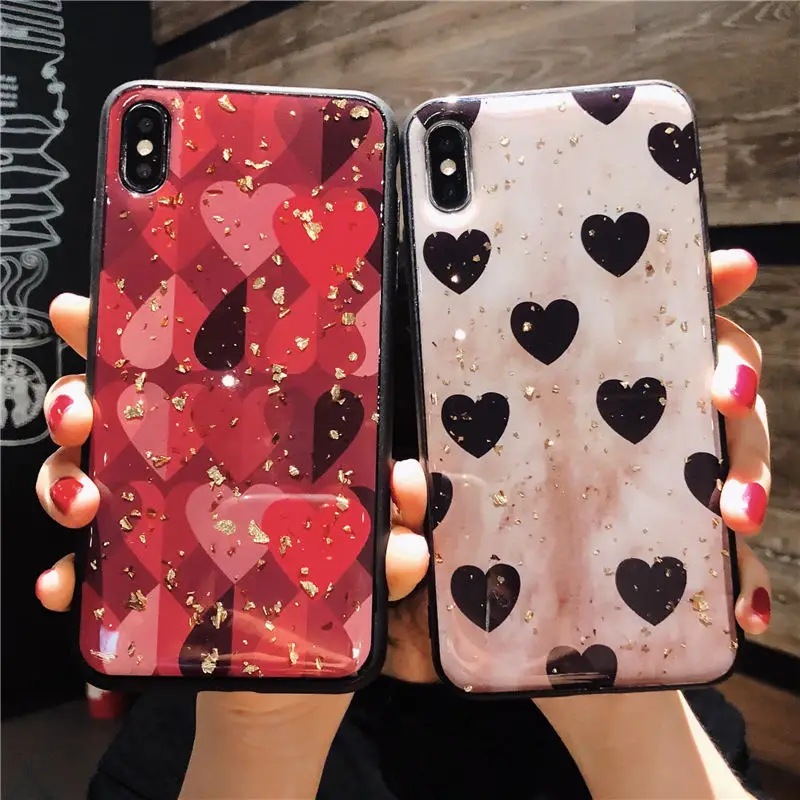 

Retro Gold Foil Love Heart Soft case For Huawei Honor 8X 7X 7C 7A 6X Play 9 10 V9 V10 V20 8 Lite Cover Y9 2019 Y6 Y7 Prime 2018