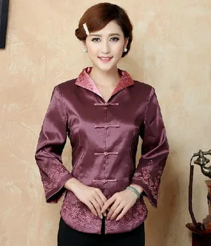 

Free shipping ! Fashion Brown Chinese Women's clothing Polyester Satin Blouses Shirt tops Size M L XL XXL XXXL 4XL 5XL TM7