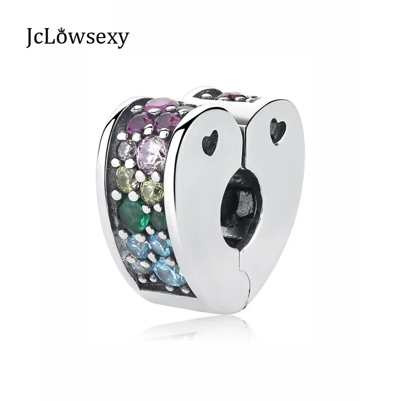 

New Original 100% 925 Sterling Silver Charm Bead Arcs of Love Clip Charms Rainbow Heart Fit Pandora Bracelets Diy Women Jewelry