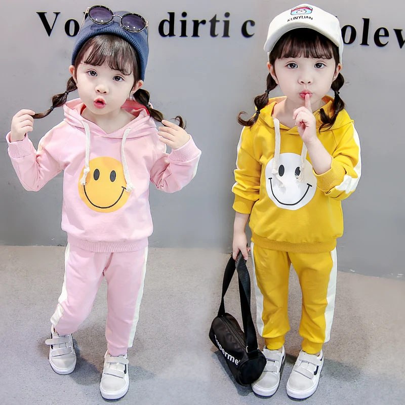 

Autumn children clothing set cotton kids outfits baby girl clothes set long sleeve print smiley face girl tops+pants two pcs set