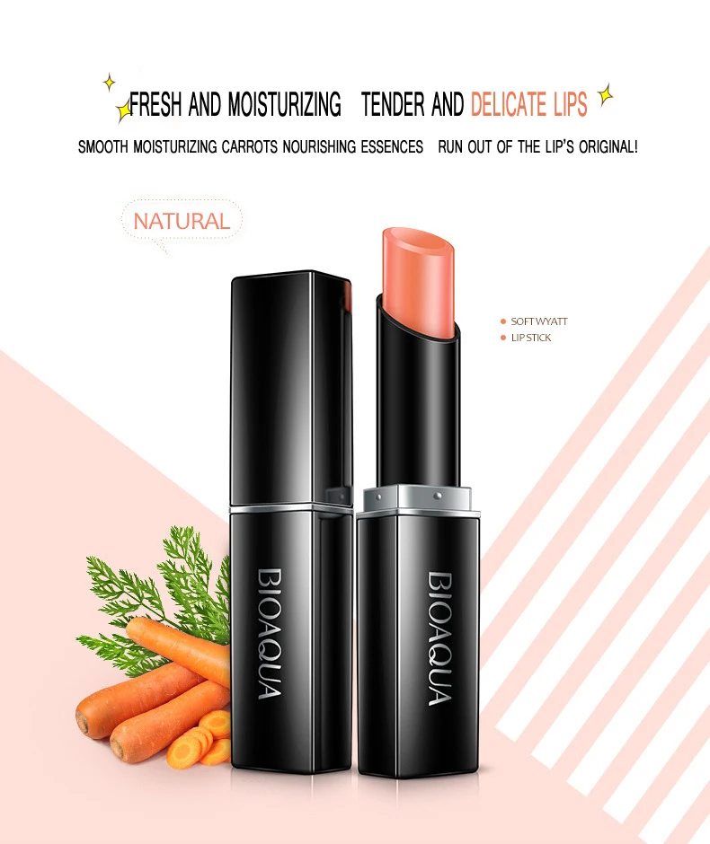 BIOAQUA Carrot Natural Lip Balm Aloe Moisturizing Lip Cream Colorless Refine Repair Lip Wrinkles Lip Care 5