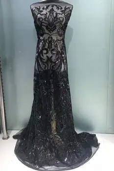 

Sequins Embroidery French Mesh Lace Latest African Laces 2019 Handmade Black Sequins Dress Tulle Net Lace Fabric