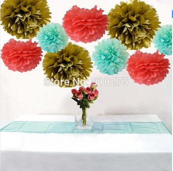 

9PCS Mixed Coral Mint Gold Tissue Paper Pom Poms Wedding Flower Garland Party Festival Event Decoration