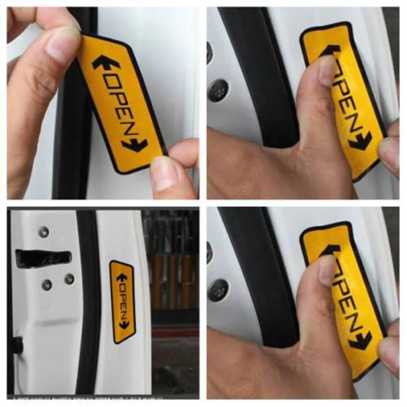 JX-LCLYL 4pcs/set Car Door Opening Warning Safety Tips Reflective Sticker Decal Sign