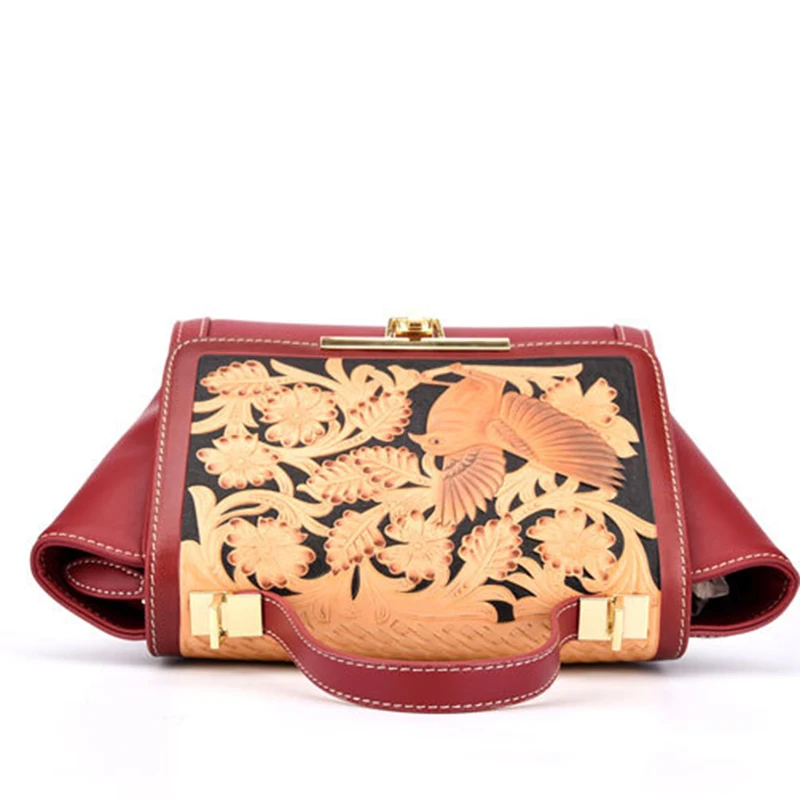 Пояса из натуральной кожи Топ Ручка сумки одного плеча Сумочка цветок и птица Tote