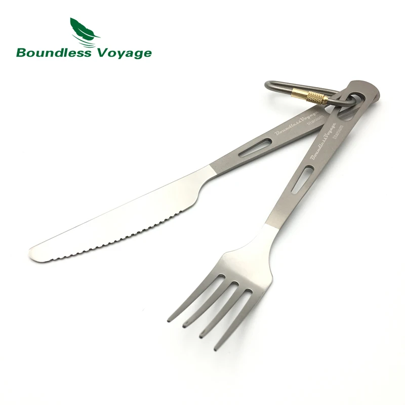 Boundless Voyage Titanium cuchillo Tenedores cuchara Spork 2 unids set camping al aire libre Vajilla cubiertos
