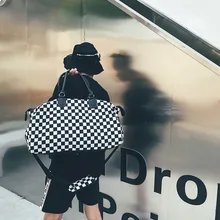 

Waterproof Oxford Short-distance travel bag black white lattice men&women handbag travel luggage bag large shoulder bag