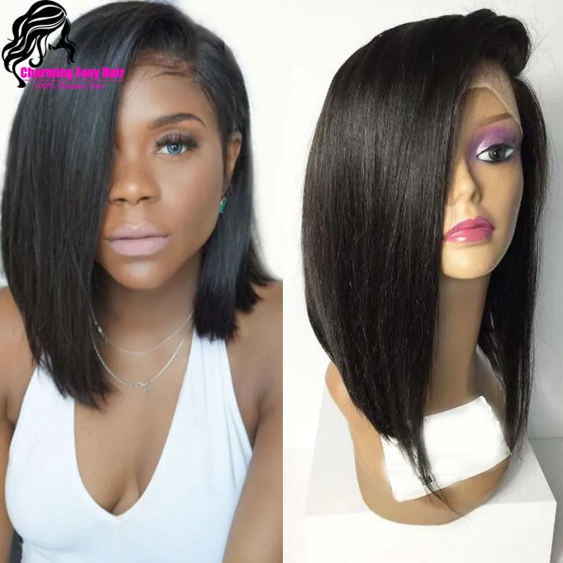 7A Short Human Hair Brazilian Full Lace Wig Side Part Glueless Bob Cut