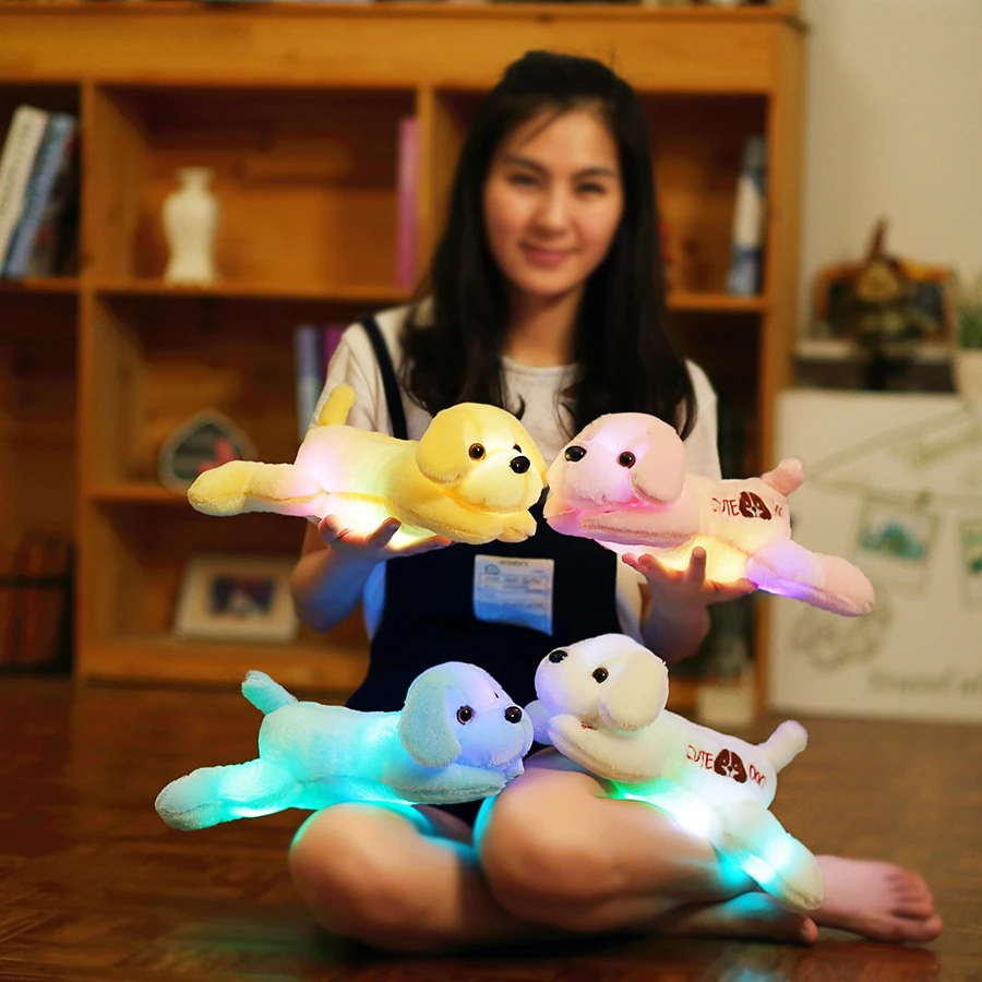 

35cm luminous dog plush doll colorful LED glowing dogs with embroidery children toys for girl kidz birthday gift YYT221