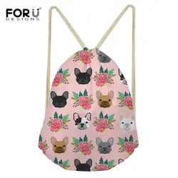 FORUDESIGNS/мешки Drawstring Французский бульдог принт цветок строка сумки на ремне Дети Повседневное дорожная сумка Для женщин Mochila двойной