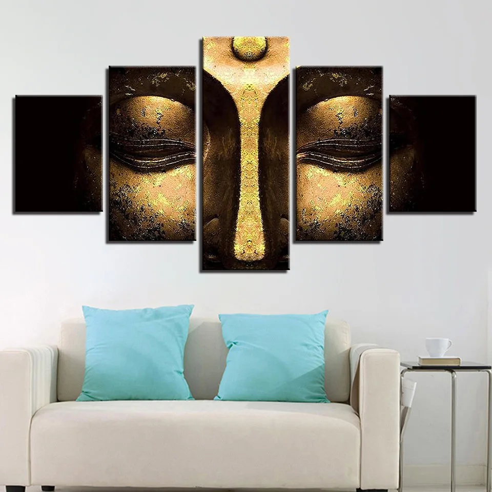 

Colomac Wall Decor Picture Five Pieces Buddha Statue Landscape Religious Decoration Painting Creative Home Corridor Oil Painting