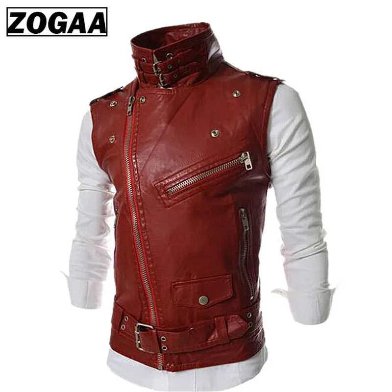 ZOGGA Men's Fashion Leather Vest Jackets Man Sleeveless Motorcycle Tank Tops Spring Autumn Zipper Decoration Outerwear Coats