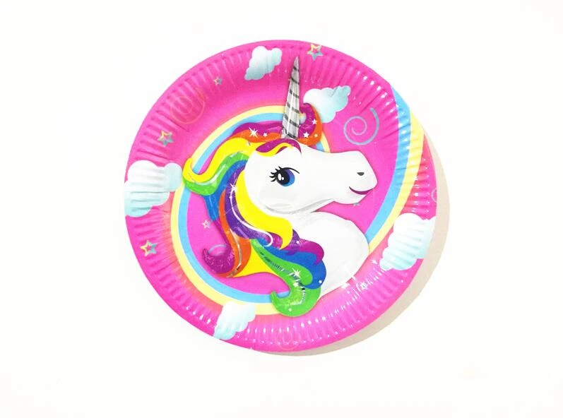 10pcs unicorn plates disposable paper plates dishes kids birthday party decorBL