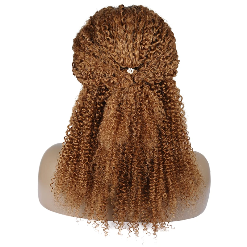 Ombre блондинка Синтетические волосы на кружеве человеческих волос парики для черный Для женщин 1B 30 перуанский афро странный вьющиеся волосы
