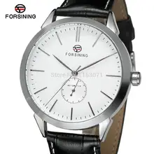 

Forsining Men's Watch New Product Trendy Automatic Silver Color Round Black Leather Strap Original Casual Wristwatch FSG8083M3S3