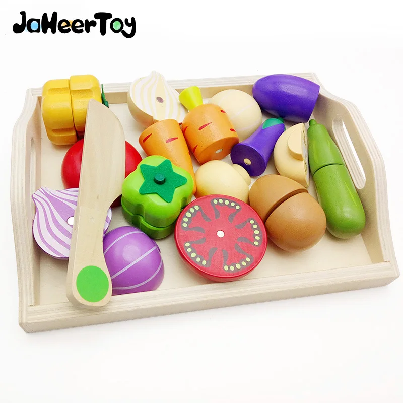 JaheerToy Wooden Kitchen font b Toys b font Set Cut Vegetables font b Toys b font
