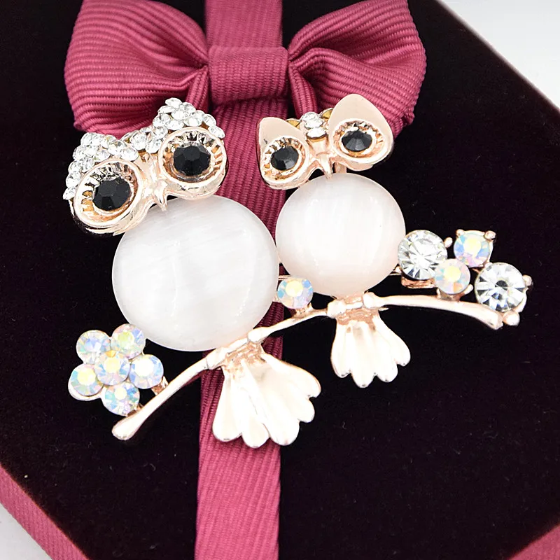Opal Owl Brooches Mother with kids animal Crystal brooches pins women girls birds Clothes jewelry brooch buckles (5)