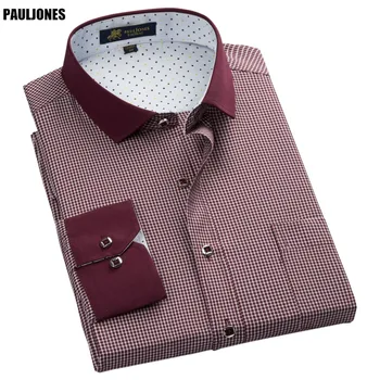 

PaulJones 57xx Cheap Collar Design Long Sleeve Mens Striped Shirts Casual Social Dress Men Plaid Shirt High Quality Men Clothes