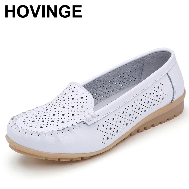 

HOVINGE Spring women flats shoes women genuine leather shoes woman cutout loafers slip on ballet flats ballerines flats C061