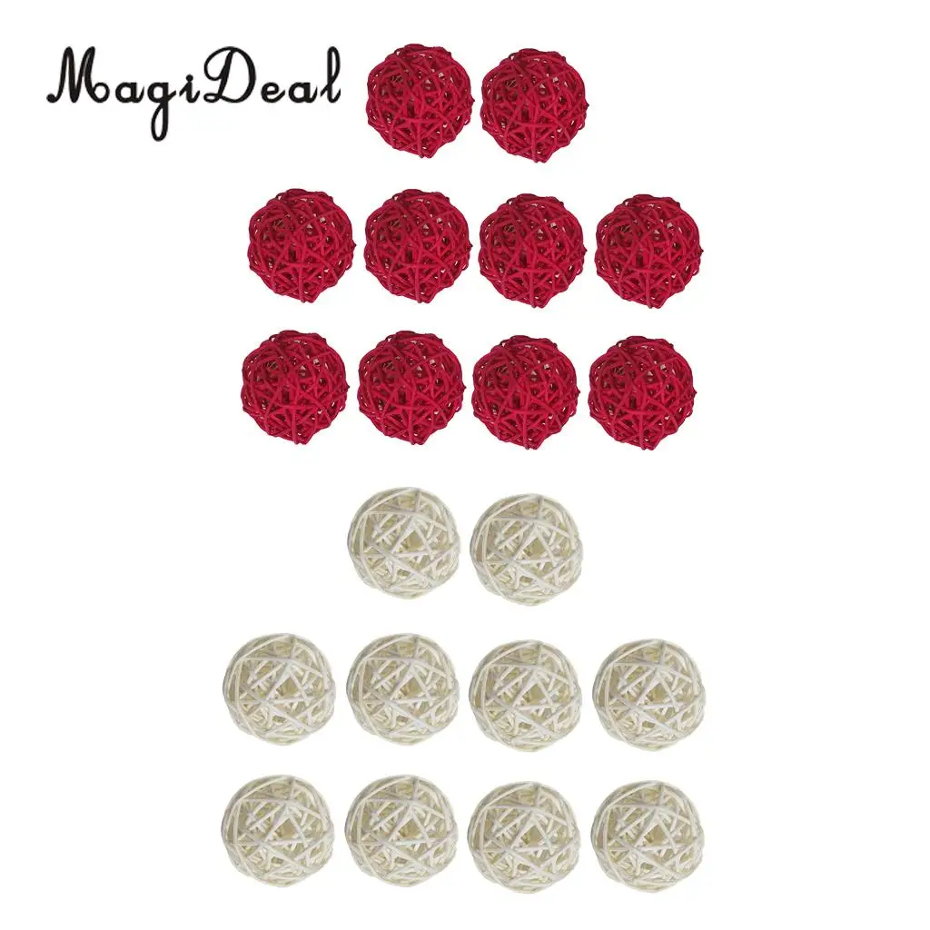 20 Pcs Red&White Rattan Wicker Balls Vase Fillers for Wedding Party Christmas Decoration, Decorative Spheres Rattan Twig 5cm