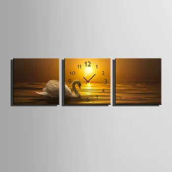 

Free Shipping E-HOME Swan In The Water Clock in Canvas 3pcs wall clock 17121117