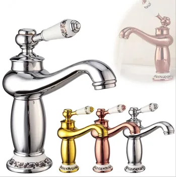

European Copper Chrome Hot And Cold Water Mixer Kitchen Bathroom Single Hole Basin Faucet