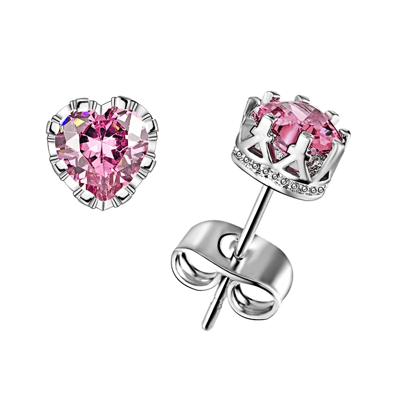 

Heart Crystal Ear Stud Earrings For Women 6 Colors Round With Cubic Zircon Charm Crown Ear Studs Women Wedding Jewelry Gift
