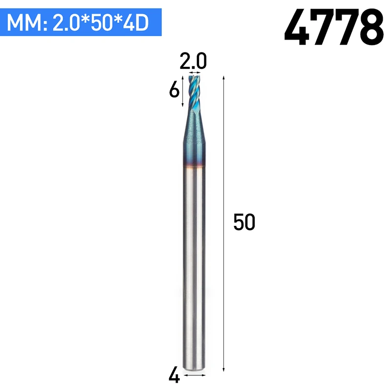 HUHAO 1 шт. HRC63 нано-синее покрытие Вольфрамовая сталь спиральный Фрезерный резак сплав фрезы ЧПУ Инструмент 4 флейты Концевая мельница для металла - Длина режущей кромки: 4778