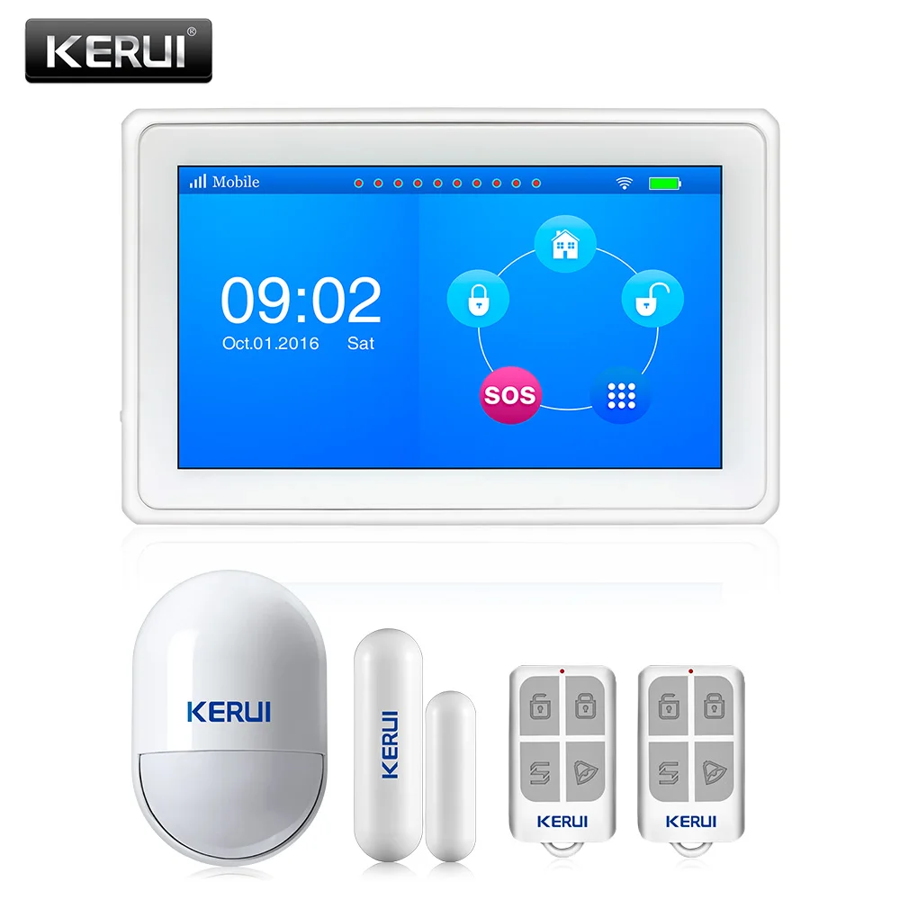 

KERUI K7 white large TFT color screen WIFI GSM alarm system home motion sensor alarm kit ISO Android App security control