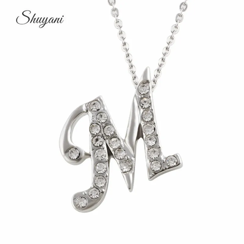 Image Top Selling Free Rolo Chain Crystal M Initial Letter Pendant Statement Necklace As Girl Gifts