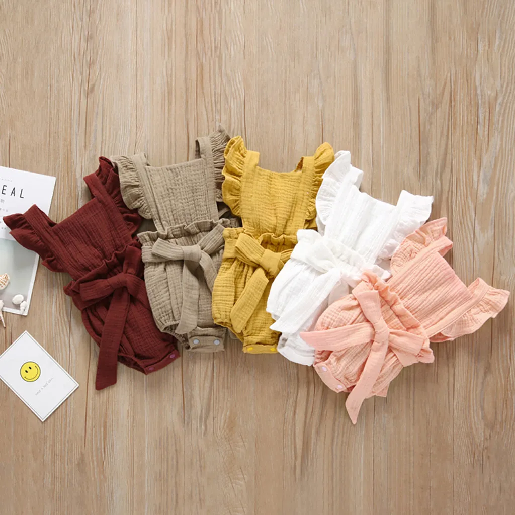 

baby girl clothes Newborn Infant Baby Girls Color Solid Ruffles Backcross Romper Bodysuit Outfits vestido infantil robe fille